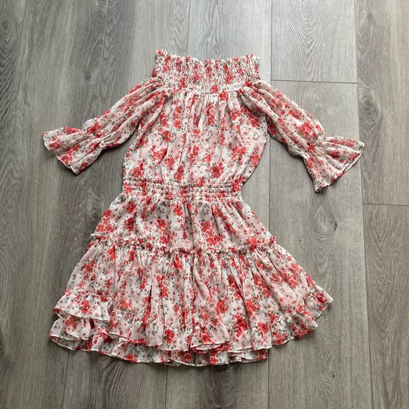 misa los angeles darla floral poppy off the shoulder ruffle mini dress small - Picture 2 of 10